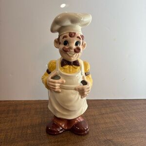 Vintage 1960s Jolly Chef Ceramic Kitchen Utensil Holder Yellow Brown Cl
